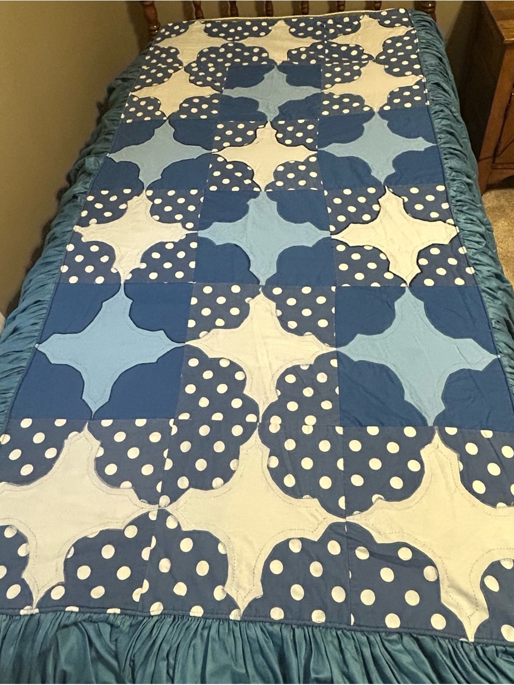 Handmade Twin Size Quilt with Ruffle